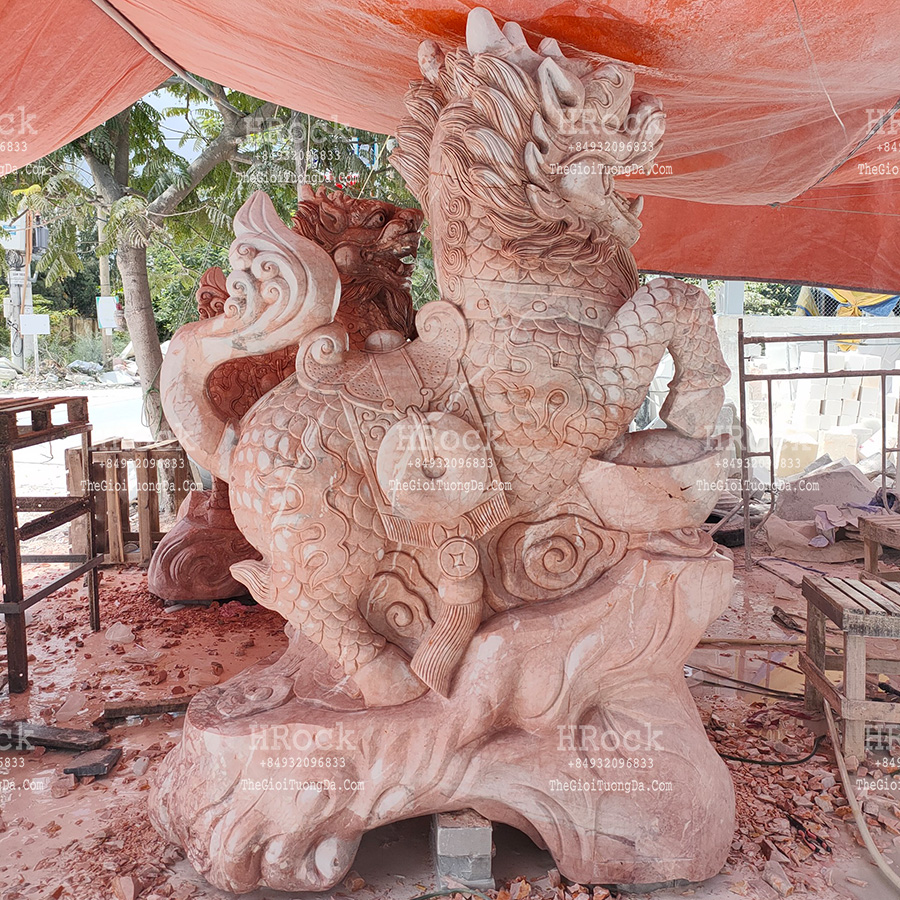 The Dragon Foo Dog Red Marble