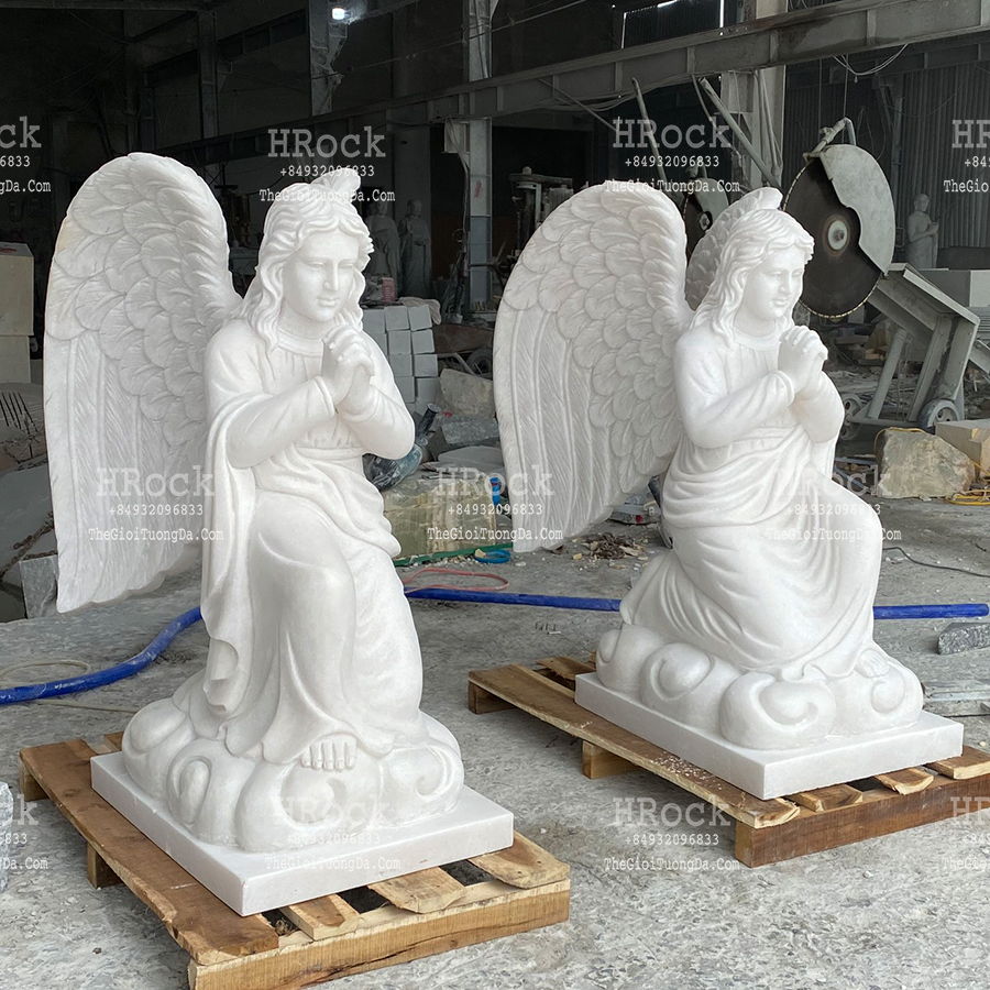 The Kneeling Angel White Marble Sculpture