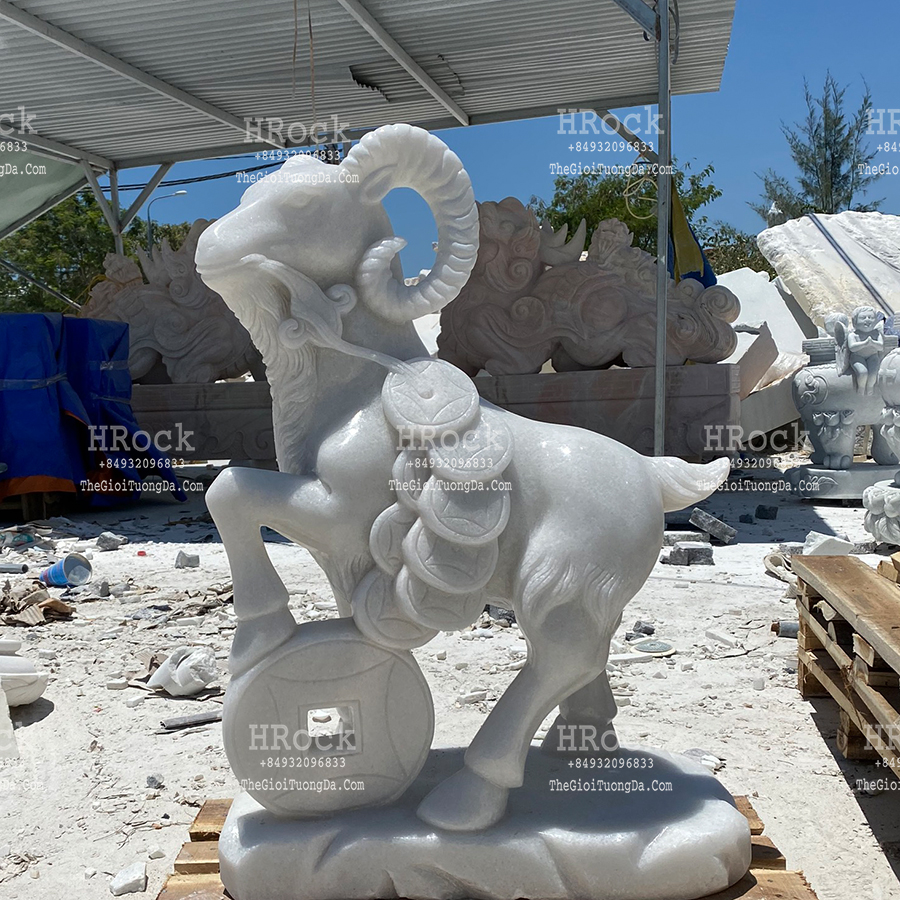 White Marble Goat Sculpture