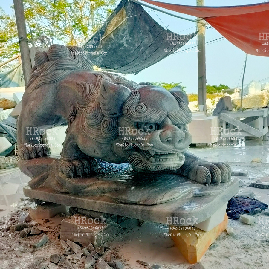 The Foo Dog White Marble Sculpture