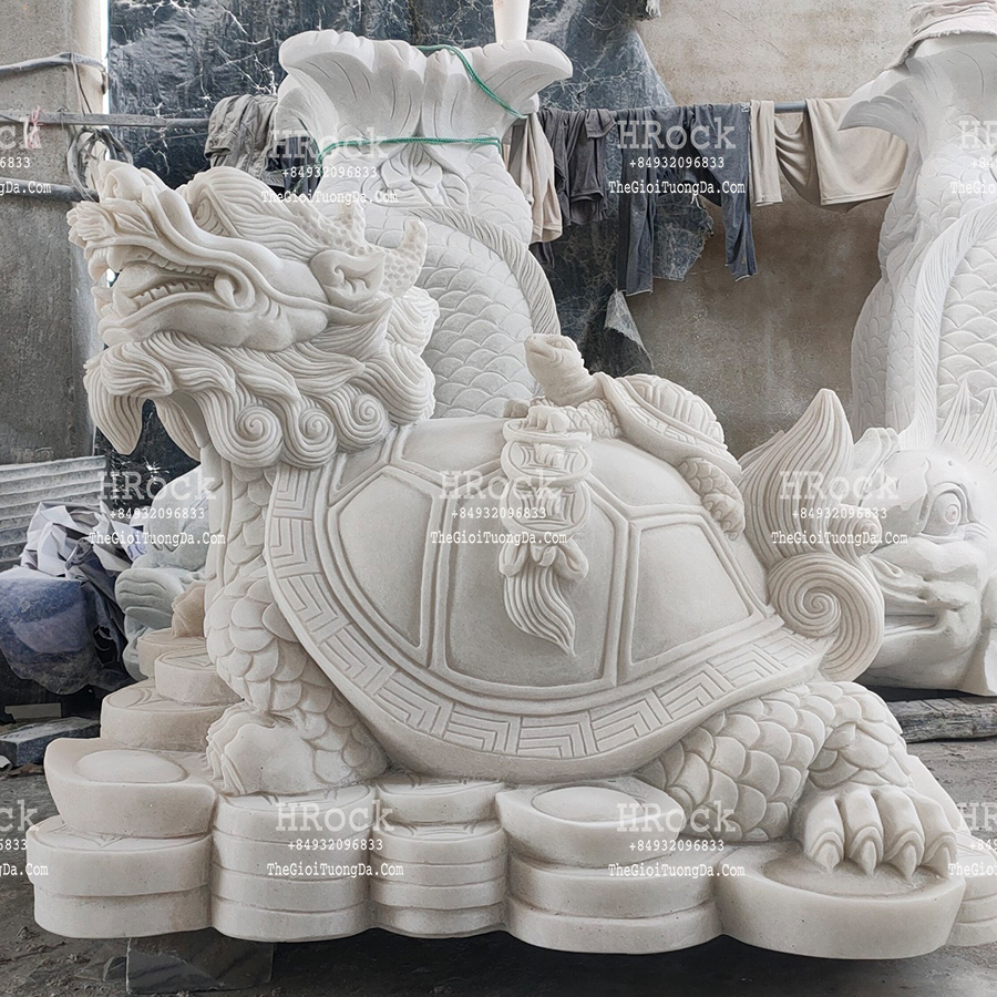 The Turtle Dragon White Marble Statue